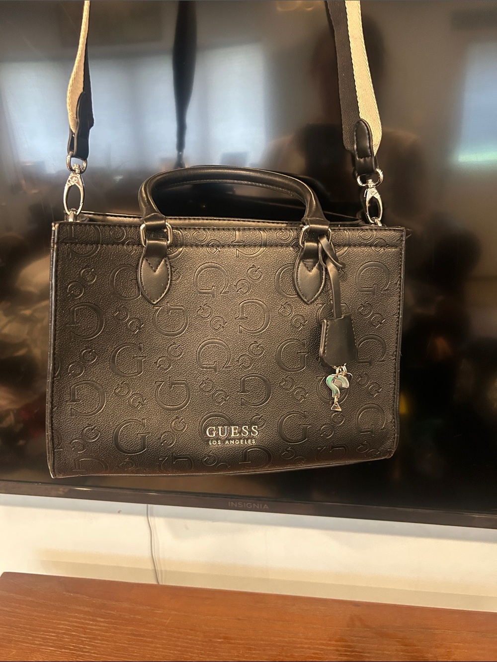 Guess Black Embossed Logo Tote with Removable Strap